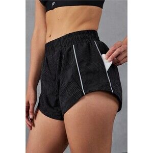 NWT Fabletics Women's Black Full Speed Mid-Rise Shorts Reflective Pockets XL